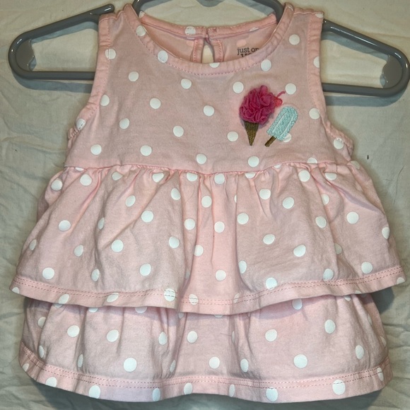 2/$6 Carter’s 12m pink polka-dot sleeveless layered shirt with bloomers - Picture 2 of 6